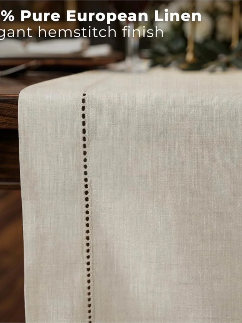 New D’Moksha Homes 100% Linen White Table Runner 14x106” Luxury Hemstitch Boxed